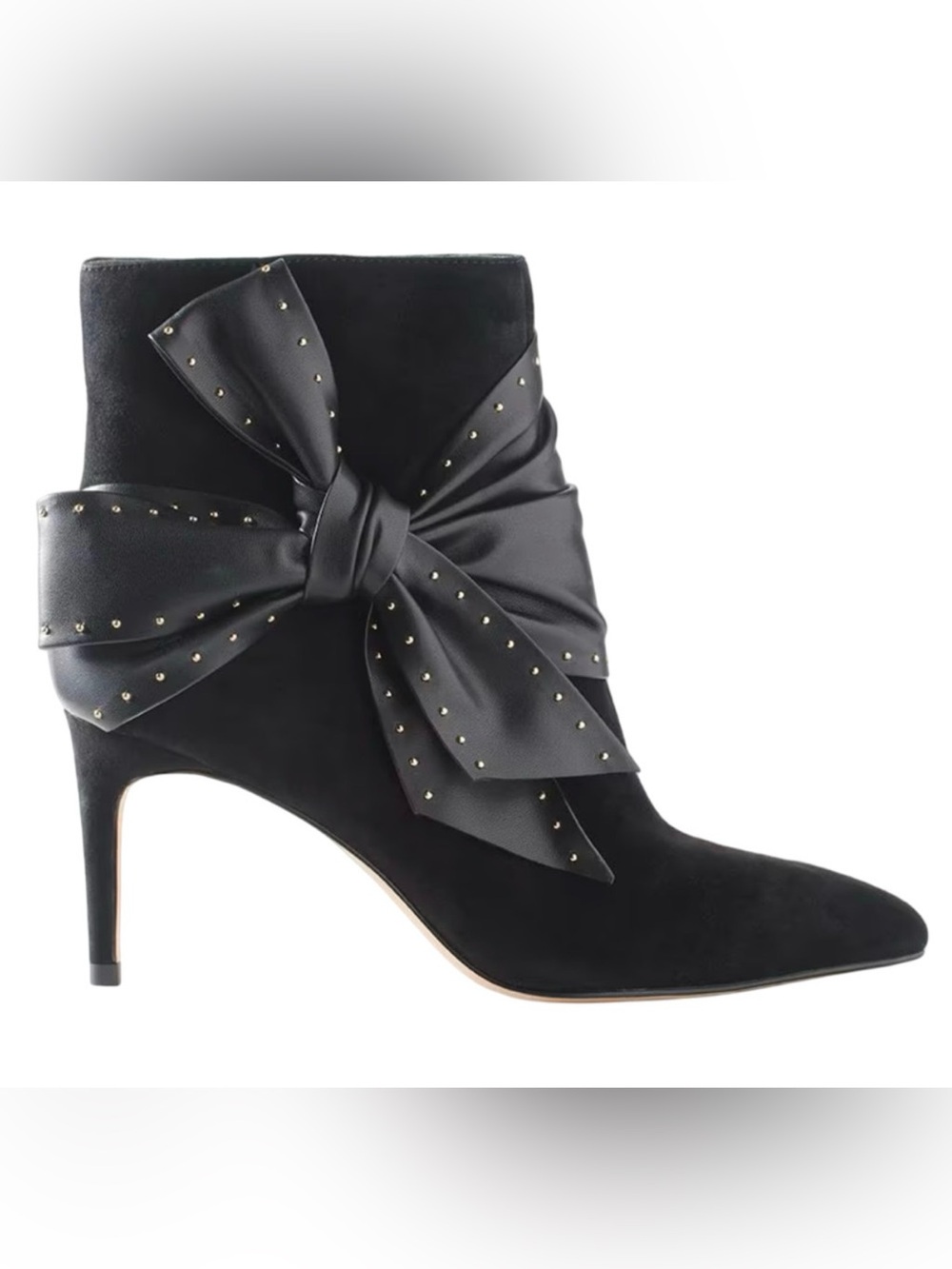 WHITE HOUSE BLACK MARKET ASHLYN BOW STUD SUEDE ANKLE BOOTIE BOOTS WHBM 8.5